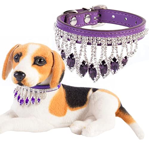 ZESLIV Hundehalsband Katzen Halsband aus PU Leder Halsband mit Strass Kristall Anhänger für Haustier kleine mittelgroße große Hunde, Verstellbares Halsband von ZESLIV