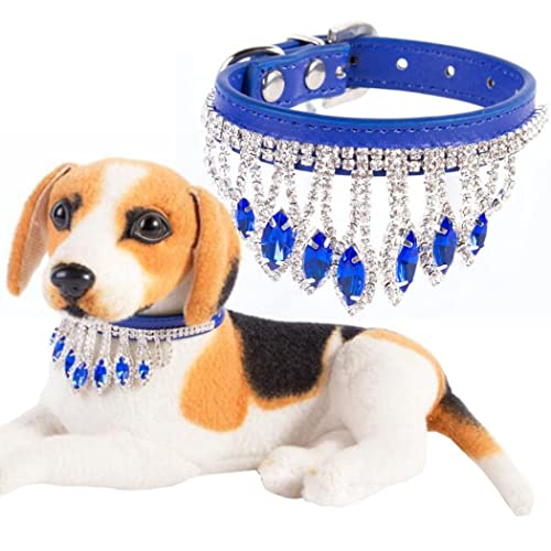 ZESLIV Hundehalsband Katzen Halsband aus PU Leder Halsband mit Strass Kristall Anhänger für Haustier kleine mittelgroße große Hunde, Verstellbares Halsband von ZESLIV