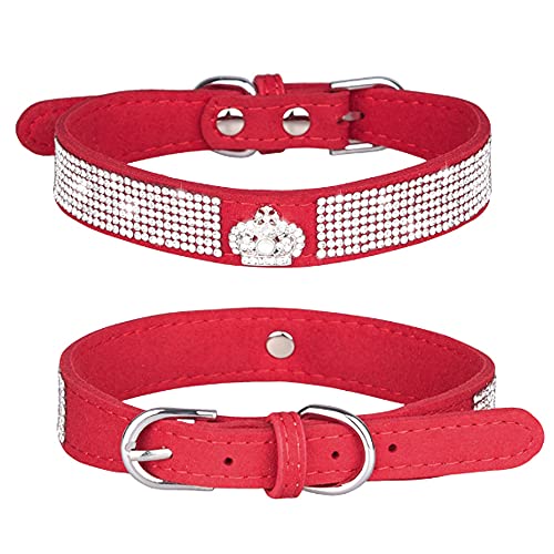 ZESLIV Hundehalsband mit Strasssteinen weiches Wildlederhalsband für mittelgroße Hunde, glitzernde Diamanten für Hunde und Katzen Krone von ZESLIV