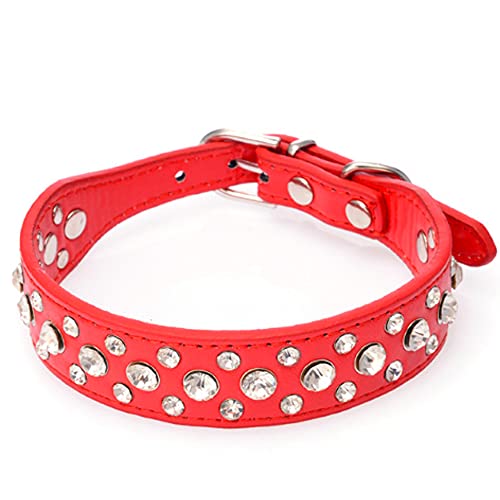 ZESLIV Hundehalsband mit Strasssteinen weiches Wildlederhalsband für mittelgroße Hunde, glitzernde Diamanten für Hunde und Katzen rot von ZESLIV
