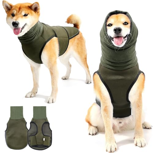 Beruhigungsweste für Hunde mit Kapuze & Reflektorstreifen – Weich & Verstellbar Atmungsaktiver Hundemantel zur Stressreduktion bei Feuerwerk, Gewitter & Reisen (Armeegrün, L) von ZESTEFY