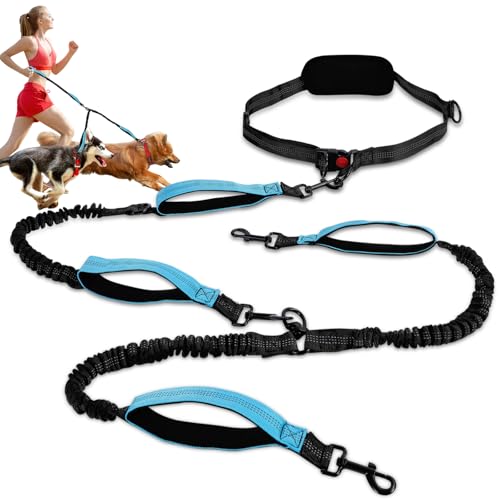 Doppelte Hundeleine, freihändige Hundeleine mit doppeltem Griff, verstellbar, dehnbar, für 2 Hunde, mit reflektierenden Nähten, zum Laufen, Joggen, Spazierengehen Doppelte Hundeleine, freihändige Hundeleine mit doppeltem Griff, verstellbar, dehnbar, für 2 Hunde, mit reflektierenden Nähten, zum Laufen, Joggen, Spazierengehen von ZESTEFY