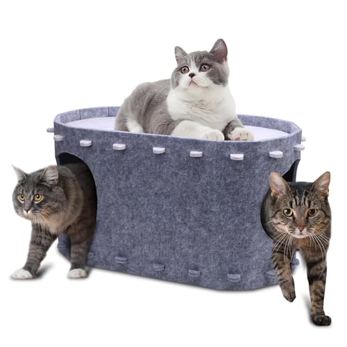 Filz-Katzenbett mit extra viel Platz, Winterfester Katzenkorb & Katzenschlafplatz – Robustes Katzenhaus Indoor mit Leichter Montage, 58x33x30cm, 8kg Tragkraft (Grau, 58x33x30 cm) von ZESTEFY