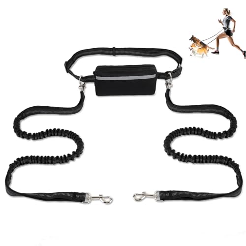 Hands Free Hundeleine, Verstellbarer Hund Walking Gürtel für 2 Hunde, Laufleine mit Hüftgurt und Tasche, Hunde Laufleine Hände frei mit zwei Griffen und Bungee für Laufen, Spazierengehen (Für 2 Hunde) Hands Free Hundeleine, Verstellbarer Hund Walking Gürtel für 2 Hunde, Laufleine mit Hüftgurt und Tasche, Hunde Laufleine Hände frei mit zwei Griffen und Bungee für Laufen, Spazierengehen (Für 2 Hunde) von ZESTEFY
