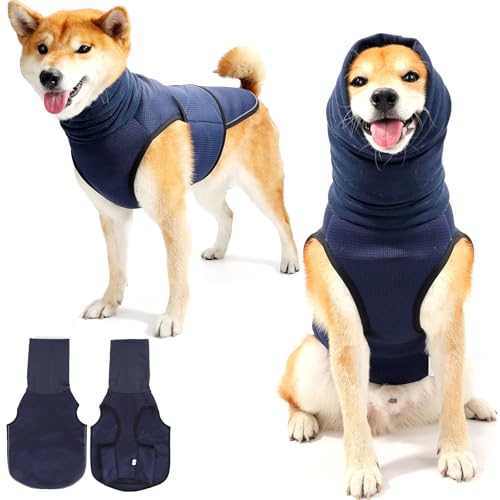 Hunde-Angstweste, reflektierende Angstweste für Hunde, atmungsaktive Hunde-Beruhigungsweste mit Kapuze, verstellbare Hunde-Angstjacke für Gewitter, Feuerwerk, Reisen, Tierarztbesuche (Blau, L) von ZESTEFY