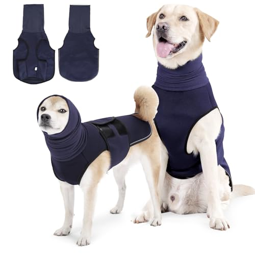 Hunde-Angstweste, reflektierende Angstweste für Hunde, atmungsaktive Hunde-Beruhigungsweste mit Kapuze, verstellbare Hunde-Angstjacke für Gewitter, Feuerwerk, Reisen, Tierarztbesuche (Blau, XL) von ZESTEFY