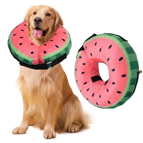 Hundekegelhalsband, aufblasbares Hundehalsband, Buster-Halsbänder für Hunde und Katzen, verstellbare Hunde Donut-Halsbänder für nach Operationen (Wassermelonenrot, M) von ZESTEFY