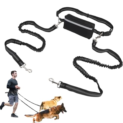 Joggingleine Hunde, Reflektierend Bauchgurt Hundeleine Für 2 Hunde, Freihändig Joggingleine Hundes Mit Bauchgurt, Elastische Hundeleine Zum Umhängen Mit Dual Griffe von ZESTEFY