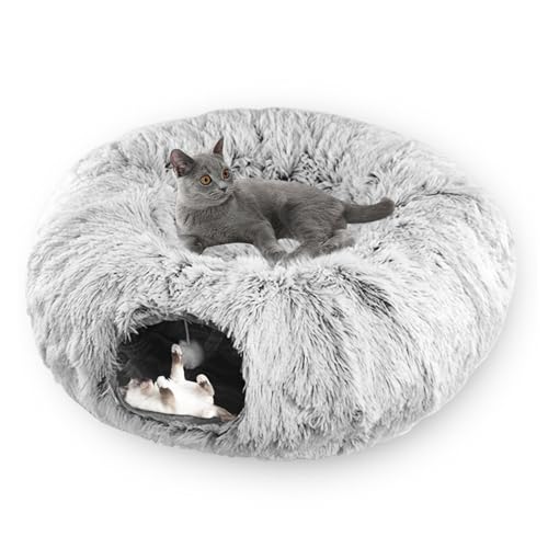 ZESTEFY Katzentunnel, Faltbares Katzentunnelbett, Katzenspiel für Indoor-Katzen, Groß, Kätzchentunnel mit Peek-Löchern, 2 in 1 Donut-Kreisform Katzentunnel für Winter von ZESTEFY
