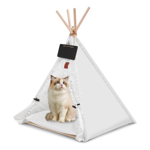 Katzenzelt Indoor, Abnehmbares Haustierzelt mit Waschbarem Kissen, Stabiler Holzrahmen & Rutschfesten Beinkappen – Tragbares Tipi für Katzen, Hunde und Kleintiere von ZESTEFY