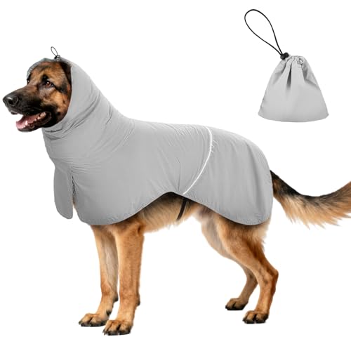 Wasserdichter Hunderegenmantel mit Reflektorstreifen & Leinenöffnung - Atmungsaktiver Regenjacke für Hunde Aller Größen, Winddicht und Verstellbar für Kleine, Mittelgroße & Große Hunde (Grau, M) Wasserdichter Hunderegenmantel mit Reflektorstreifen & Leinenöffnung - Atmungsaktiver Regenjacke für Hunde Aller Größen, Winddicht und Verstellbar für Kleine, Mittelgroße & Große Hunde (Grau, M) von ZESTEFY