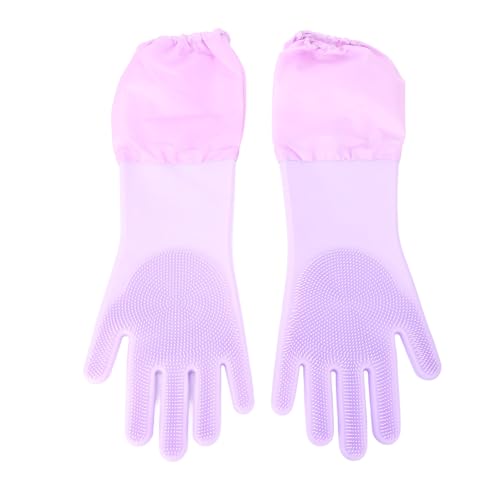 ZESTEFY 2 stücke Hundepflege Handschuhe, Förlängda massagehandskar i silikon für Katzen & Hunde – Fellpflege, Haarentfernung, Baden mit Aufhängbar & Multifunktional (Lila+Grau) von ZESTEFY