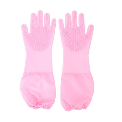 ZESTEFY 2 stücke Hundepflege Handschuhe, Förlängda massagehandskar i silikon für Katzen & Hunde – Fellpflege, Haarentfernung, Baden mit Aufhängbar & Multifunktional (Rosa+Blau) von ZESTEFY