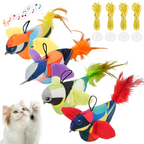 ZESTEFY Interaktives Katzenspielzeug zum Aufhängen, mit zwitschernden Vögeln und Katzenminze, fliegendes Vogelspielzeug für Indoor-Katzen, Teaser-Übung mit elastischen Seilen und Klebepads, 4 Stück ZESTEFY Interaktives Katzenspielzeug zum Aufhängen, mit zwitschernden Vögeln und Katzenminze, fliegendes Vogelspielzeug für Indoor-Katzen, Teaser-Übung mit elastischen Seilen und Klebepads, 4 Stück von ZESTEFY