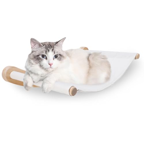 ZESTEFY Katzenhängematte Wandmontage, Kletterwand Set aus Massivholz mit Katzentreppe - Stabiles Katzenbett, Raumsparendes Katzenmöbel für Schlafen, Klettern und Ausruhe (Katzenhängematte) von ZESTEFY