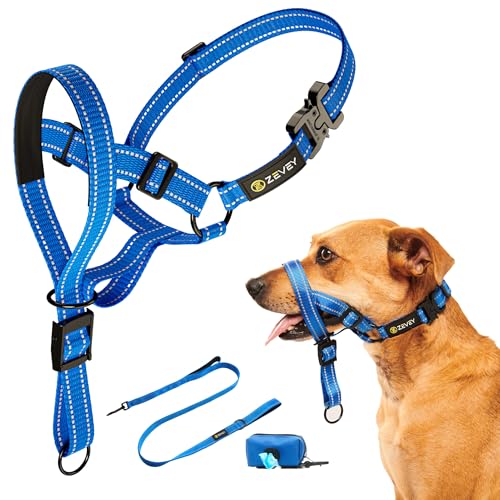 Zevey Hundehalfter mit Leine und Sicherheitsgurt, stoppt schweres Ziehen an der Leine, gepolstertes, reflektierendes Halfter für kleine, mittelgroße und große Hunde, verstellbares Kopfgeschirr für Zevey Hundehalfter mit Leine und Sicherheitsgurt, stoppt schweres Ziehen an der Leine, gepolstertes, reflektierendes Halfter für kleine, mittelgroße und große Hunde, verstellbares Kopfgeschirr für von ZEVEY