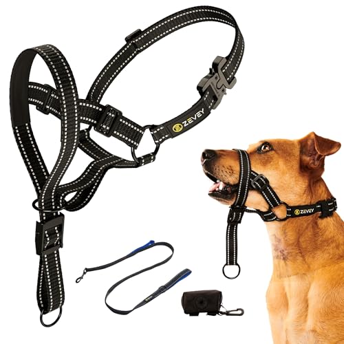 Zevey Hundehalfter mit Leine und Sicherheitsgurt, stoppt starkes Ziehen an der Leine, gepolstertes, reflektierendes Halfter für kleine, mittelgroße und große Hunde, verstellbares Kopfgeschirr für Zevey Hundehalfter mit Leine und Sicherheitsgurt, stoppt starkes Ziehen an der Leine, gepolstertes, reflektierendes Halfter für kleine, mittelgroße und große Hunde, verstellbares Kopfgeschirr für von ZEVEY