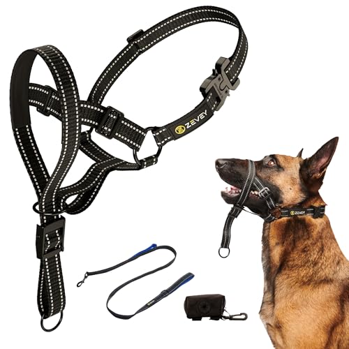 Zevey Verstellbares Hundehalfter mit Leine und Sicherheitsgurt, bequem gepolstertes Hundehalsband für kleine, mittelgroße und große Hunde von ZEVEY