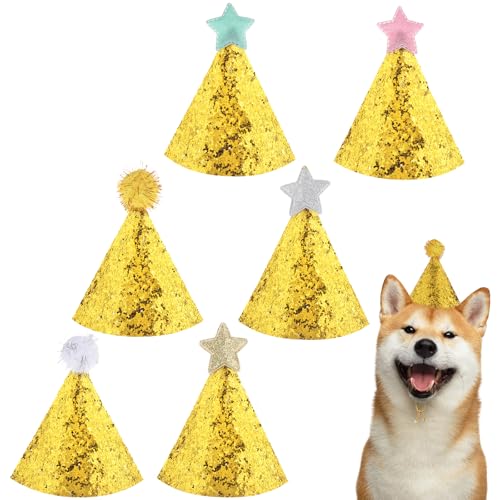 ZEYIYER Mini-Partyhüte für Stofftiere, Partyhut für kleine Hunde, verstellbarer Katzen-Geburtstagshut, niedliche Welpen-Stern-Stirnbänder für Katzen, Hunde, Party-Kostüm-Zubehör (Stern, Ball), 6 Stück von ZEYIYER