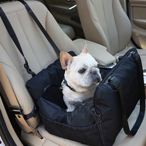 Hunde Autositz Stabiler Leicht Hundesitz: Airbag Auto Hundehütte Hundeautositz Tragbar Abnehmbar Hundeautobett für Kleine Hunde Haustiere Automatte (Black, 49 * 42 * 30cm) von ZF YLYH