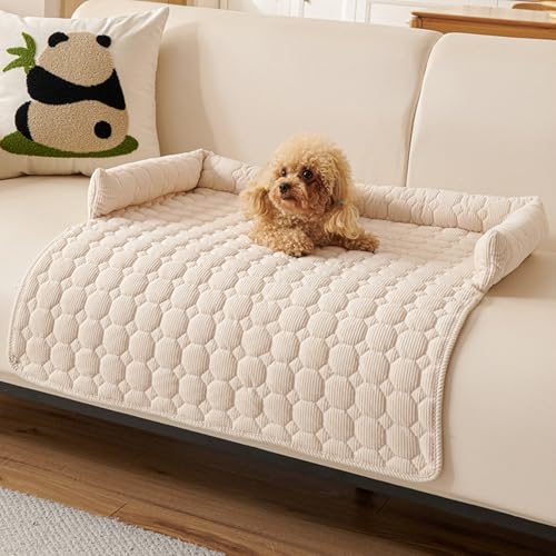 ZF YLYH Sofa Hundebetten Hund Matte Sofaschutz: Comfort Hundematten 75cm Universelles Haustierbett mit Nackenrolle Antirutsch Hundebett Sofa-Auflage Möbelschutz (Beige) von ZF YLYH