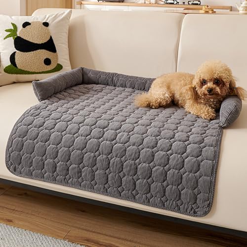 ZF YLYH Sofa Hundebetten Hund Matte Sofaschutz: Comfort Hundematten 75cm Universelles Haustierbett mit Nackenrolle Antirutsch Hundebett Sofa-Auflage Möbelschutz (Dunkelgrau) von ZF YLYH