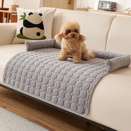 ZF YLYH Sofa Hundebetten Hund Matte Sofaschutz: Comfort Hundematten 75cm Universelles Haustierbett mit Nackenrolle Antirutsch Hundebett Sofa-Auflage Möbelschutz (Hellgrau) von ZF YLYH