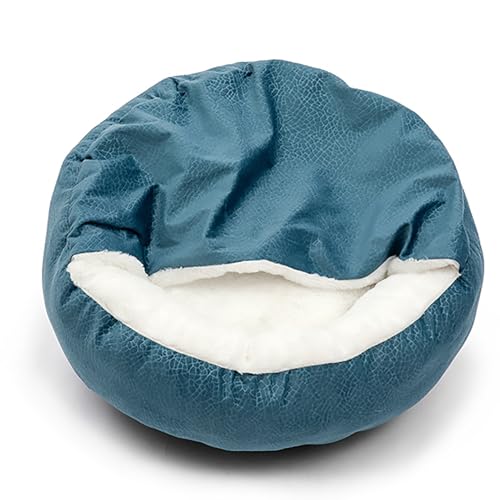 Katze Bett Höhle Für Innenkatzen, Katze Bett Runde Plüsch Flauschig Mit Kapuze Beruhigend Katze Bett Höhle Für Hunde Katzen, Anti-Rutsch & Wasser Boden Waschbar Bett,Blau,70cm von ZFFLYH