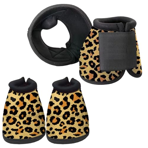 ZFFOZZ 4-teiliges Leopardenmuster-Glockenboots-Set, Anti-Dreh-Hufschutz mit Innenliegenden Erhöhten Polstern, Hufschutzbandagen(M) von ZFFOZZ