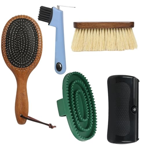 ZFFOZZ 5-teiliges Pferdepflege-Set Mit Hufreinigungsbürste, Schweifkamm, Haarschaber, Körperbürste und Gesichtsbürste zur Rundumpflege von ZFFOZZ