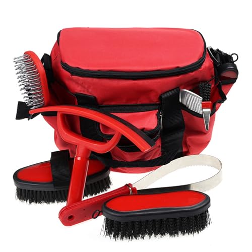 ZFFOZZ 9-teiliges Pferdepflege-Set mit Leinenbeutel, Gesichtsbürste, Körperbürste, Beinbürste, Massagebürste, Feinzahnkamm, Rundspitz-Steckkamm, Hufbürste, Gebogener Schweißkratzer von ZFFOZZ