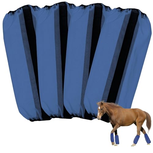 ZFFOZZ Fliegenschutz-Beinschützer aus Mesh für Pferde, 4-teiliges Set: Atmungsaktive Bandagen zum Insektenschutz, Sicherer Sitz und Beinschutz(Blue) von ZFFOZZ