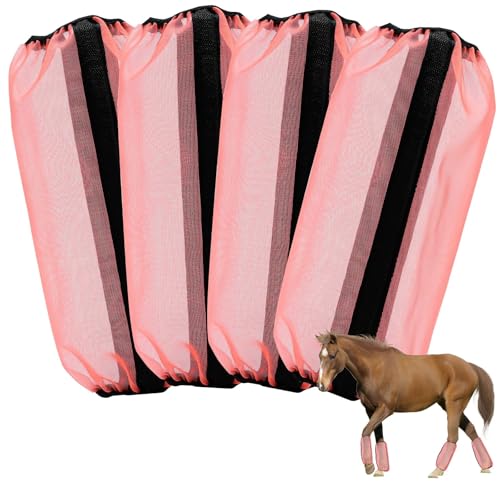 ZFFOZZ Fliegenschutz-Beinschützer aus Mesh für Pferde, 4-teiliges Set: Atmungsaktive Bandagen zum Insektenschutz, Sicherer Sitz und Beinschutz(Pink) von ZFFOZZ