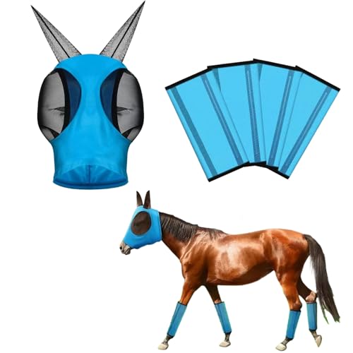 ZFFOZZ Fliegenschutzmaske und Beinwickel-Set für Pferde: Reitausrüstung mit Kopfschutz, Beinschützern und Pferdeschutz-Zubehör ZFFOZZ Fliegenschutzmaske und Beinwickel-Set für Pferde: Reitausrüstung mit Kopfschutz, Beinschützern und Pferdeschutz-Zubehör von ZFFOZZ