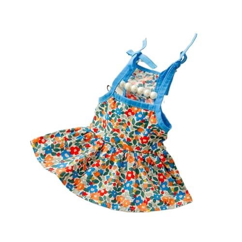 Buntes süßes Blumenkleid für Haustiere, Hunde, Baumwolle, Katzen-Hosenträgern, süße Kleidung, Blumendruck, Strapsrock, Chihuahua-Kleidung (Farbe: Blau, Größe: L) von ZFYQW