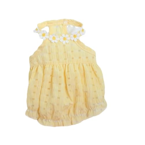Gänseblümchen-Kleid, Haustierkleidung, dünn, atmungsaktiv, für Hundekleidung, Kostüm, kleine französische Bulldogge, weich, niedlich, Sommermädchen-Maskottas (Farbe: Gelb, Größe: XS) von ZFYQW