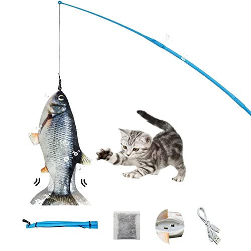 Elektrisch Spielzeug Fisch, Interaktives Katzenspielzeug für Hauskatzen mit Katzenminze, Realistisches Bewegliches Fischkatzenspielzeug, lustige Haustier Spielzeug für Katze Kauen von ZFZZC