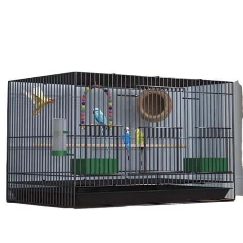 Großer Faltbarer Papagei-Kanarienvogel-Beobachtungs- und Zucht-Rostschutz-Metall-Vogelkäfig-Nest-Dekoration mit Tablett-Futterspiel-Ständerbalken(Black,60x40x40 6parts) von ZGCrumphant