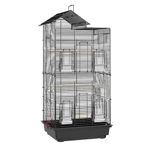 Horizontaler Vogelkäfig aus Seide mit Zubehör-Set, großer Papageienkäfig, Pfingstrose, Kingsize, Villa, Metall, Heimdekoration(Black) von ZGCrumphant