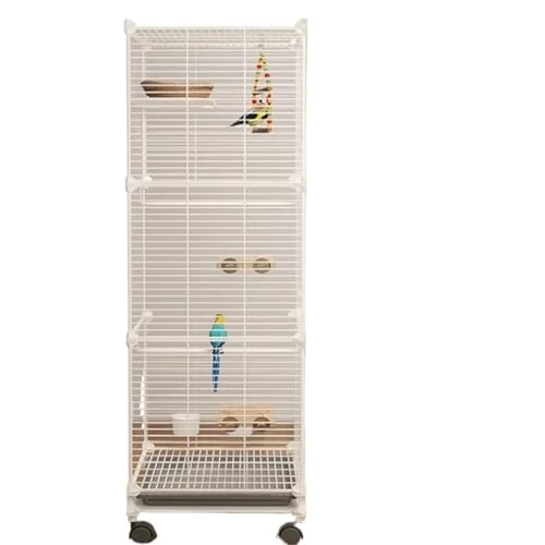 Metall Horizontale Große Vogelkäfige Professionelles Zubehör Vogelnest Zuchtkäfig Wohnzimmer Vogelkäfig Papagei mit Rad(White) von ZGCrumphant