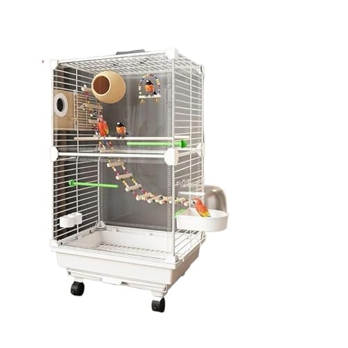 Transparenter Zierkäfig, Papageien-Vogelkäfig, doppellagig, großer Raum, Vogelbedarf, einfaches interaktives Haus mit Schubladenfach(White) von ZGCrumphant