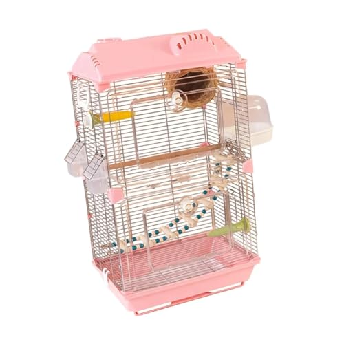 Vogelkäfig, groß, atmungsaktiv, Heimdekoration mit Ständer, Zubehör, Vogelkäfig for Unzertrennliche, Papageien, Finken, Sittiche, kleine Heimvögel(Pink) von ZGCrumphant