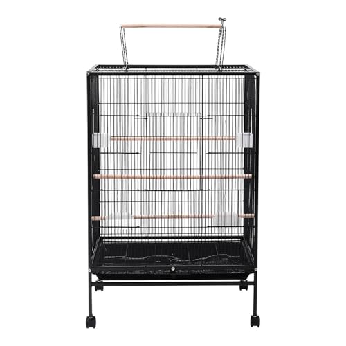Vogelkäfig aus Metall mit offenem Spieldach, Rollen und Futterspendern, 45 cm B x 63,5 cm T x 94 cm H Vogelkäfig aus Metall mit offenem Spieldach, Rollen und Futterspendern, 45 cm B x 63,5 cm T x 94 cm H von ZGCrumphant