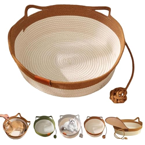 ZGFHLI Cutypet Cat Basket,Cotton Rope Woven Cat Bed Basket,Foldable Pet Toy Basket Rope Round Cats Nest with Built-In Scratching Pad and Play Ball for Cats and Dogs All-Season,A,L ZGFHLI Cutypet Cat Basket,Cotton Rope Woven Cat Bed Basket,Foldable Pet Toy Basket Rope Round Cats Nest with Built-In Scratching Pad and Play Ball for Cats and Dogs All-Season,A,L von ZGFHLI