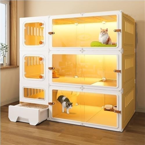 Katzenkäfig, Katzenkäfig für den Innenbereich, Katzenvilla, Zwei- und dreischichtiges Katzenhaus, luxuriöser Katzenkäfig für Haustiere, Katzenhaus, Katzenbox, Katzenkäfig mit Katze von ZGFOZJGC