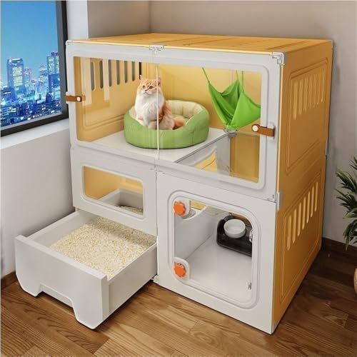 Katzenkäfig, Katzenkäfig für den Innenbereich, Katzenvilla, Zwei- und dreischichtiges Katzenhaus, luxuriöser Katzenkäfig für Haustiere, Katzenhaus, Katzenbox, Katzenkäfig mit Katze von ZGFOZJGC