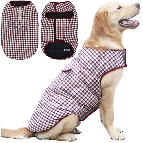 ZHANDIJIPU Cozy Hundejacke für wasserdichte, winddichte Wendeweste Hundemantel für kaltes Wetter Hundebekleidung für kleine, mittelgroße und große Hunde (XS - 4XL) RedPlaid-M von ZHANDIJIPU