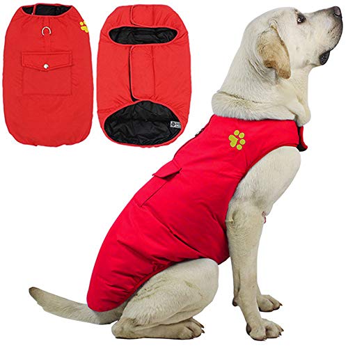 ZHANDIJIPU Cozy Hundejacke für wasserdichte, winddichte Wendeweste Hundemantel für kaltes Wetter Hundebekleidung für kleine, mittelgroße und große Hunde (XS - 4XL) Rot-XL von ZHANDIJIPU