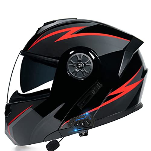 ZHANGJIN Motorrad-Bluetooth-Helm, Modulareres Aufklappbares -Sonnenvisier, Integralhelm, DOT/ECE-Zertifiziert, Integriertes,Stoßfester Motorradhelm 4,XL=(59~60CM) von ZHANGJIN