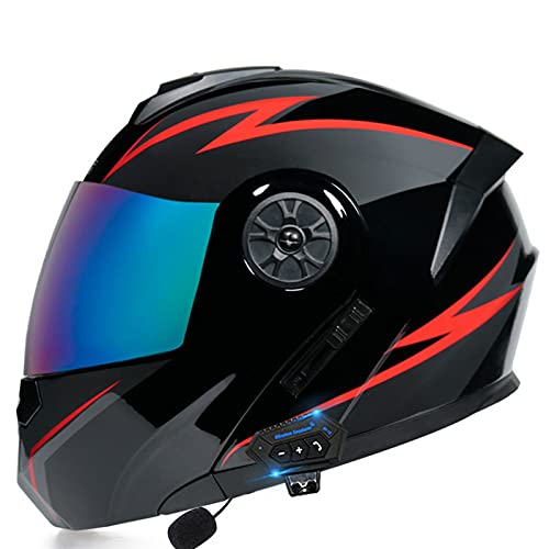 ZHANGJIN Motorrad-Bluetooth-Helm, Modulareres Aufklappbares -Sonnenvisier, Integralhelm, DOT/ECE-Zertifiziert, Integriertes,Stoßfester Motorradhelm 6,M=(55~56CM) von ZHANGJIN